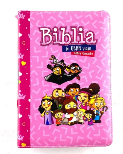 Biblia Mi Gran Viaje Reina Valera 1960, Letra Grande, Senti piel, Pequeña, Rosada con Cierre