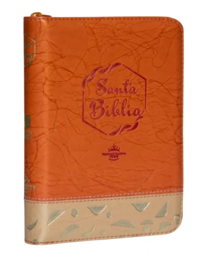 Biblia Reina Valera 1960, Símil Piel, Pequeña, Naranja con Cierre e Índice