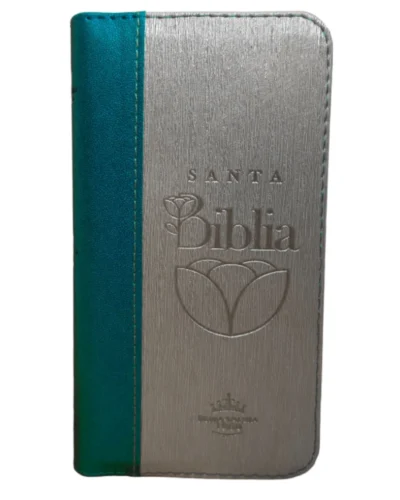 Biblia tipo chequera Reina Valera 1960, Senti Piel, Pequeña, Azul Gris con Cierre e Índice