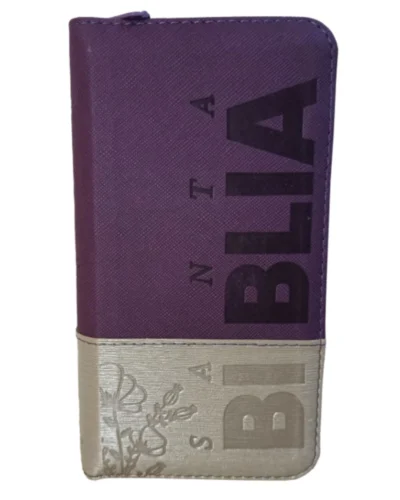 Biblia tipo chequera Reina Valera 1960, Senti Piel, Pequeña, Morado con Cierre e Índice