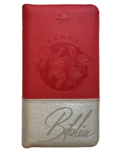 Biblia tipo chequera Reina Valera 1960, Senti Piel, Pequeña, Rojo Beige con Cierre e Índice