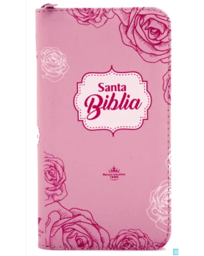 Biblia tipo chequera Reina Valera 1960, Senti Piel, Pequeña, Rosa con Cierre e Índice